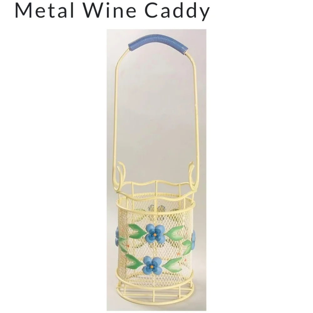 Pfaltzgraff “Summer Breeze” Wine Caddy | Rare Vintage Yellow Metal Mesh | Floral